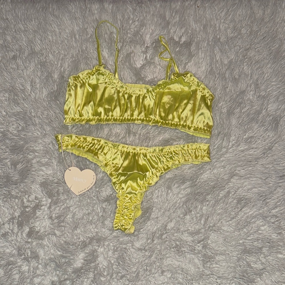 Silky Lime Satin Bralette & Thong Set - Women Intimates